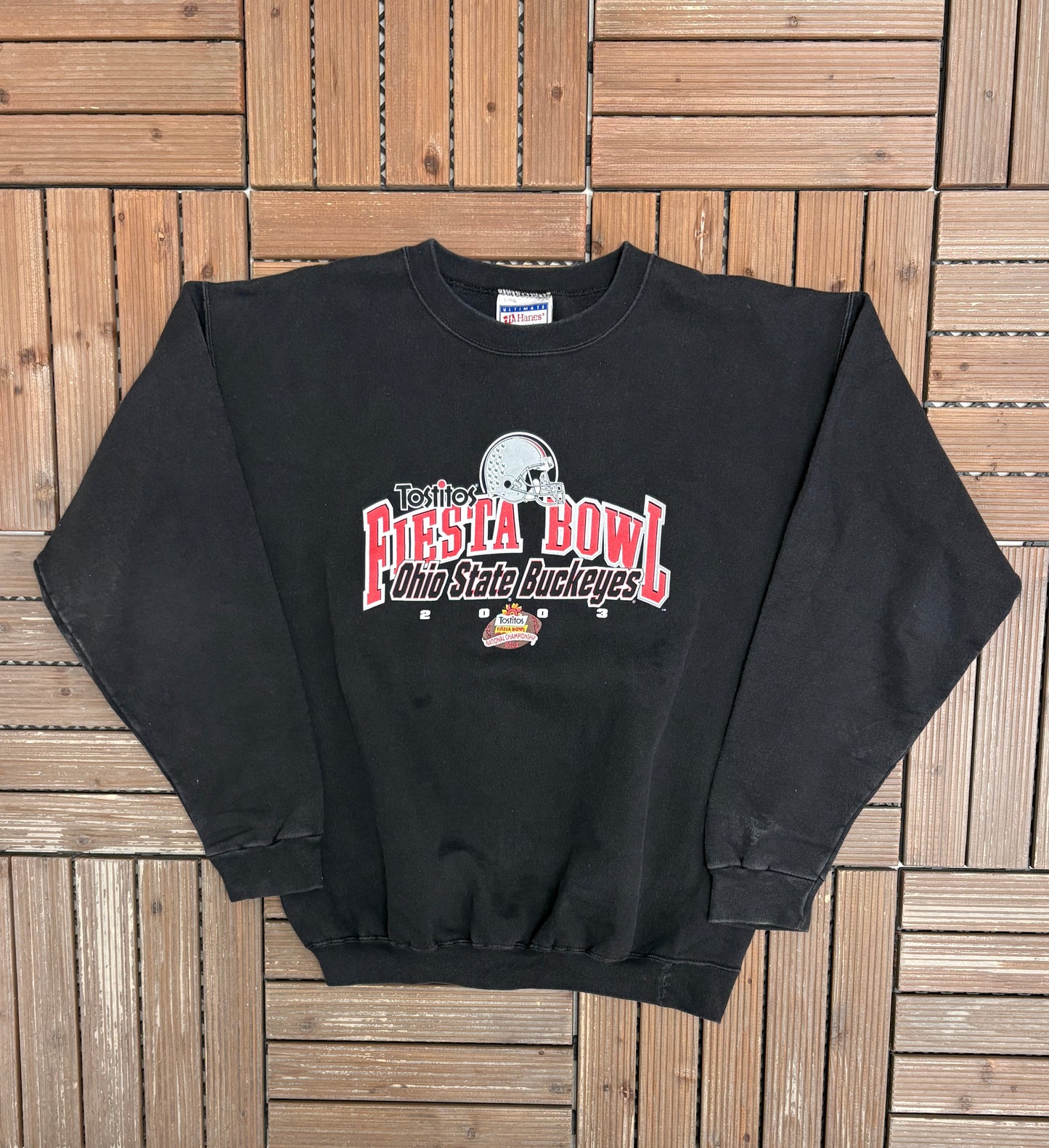 Ohio State Buckeyes Tostitos Fiesta Bowl Graphic Crewneck | Size Medium | Vintage 2000s College Football Black Sweater |