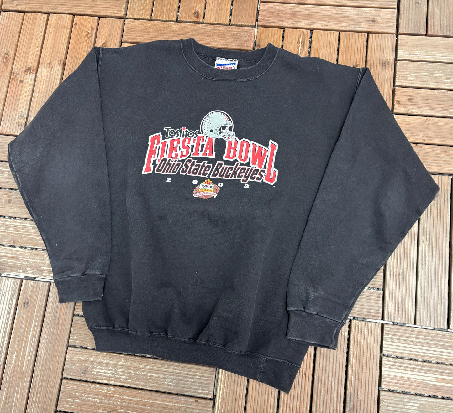 Ohio State Buckeyes Tostitos Fiesta Bowl Graphic Crewneck | Size Medium | Vintage 2000s College Football Black Sweater |