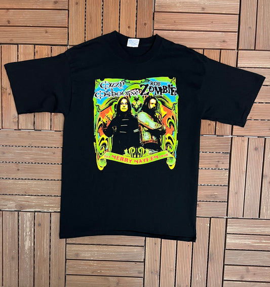 Ozzy Osbourne & Rob Zombie The Merry Mayhem Tour 2001 Graphic Tee | Size Large | Vintage 2000s Rock Music Black T-Shirt |