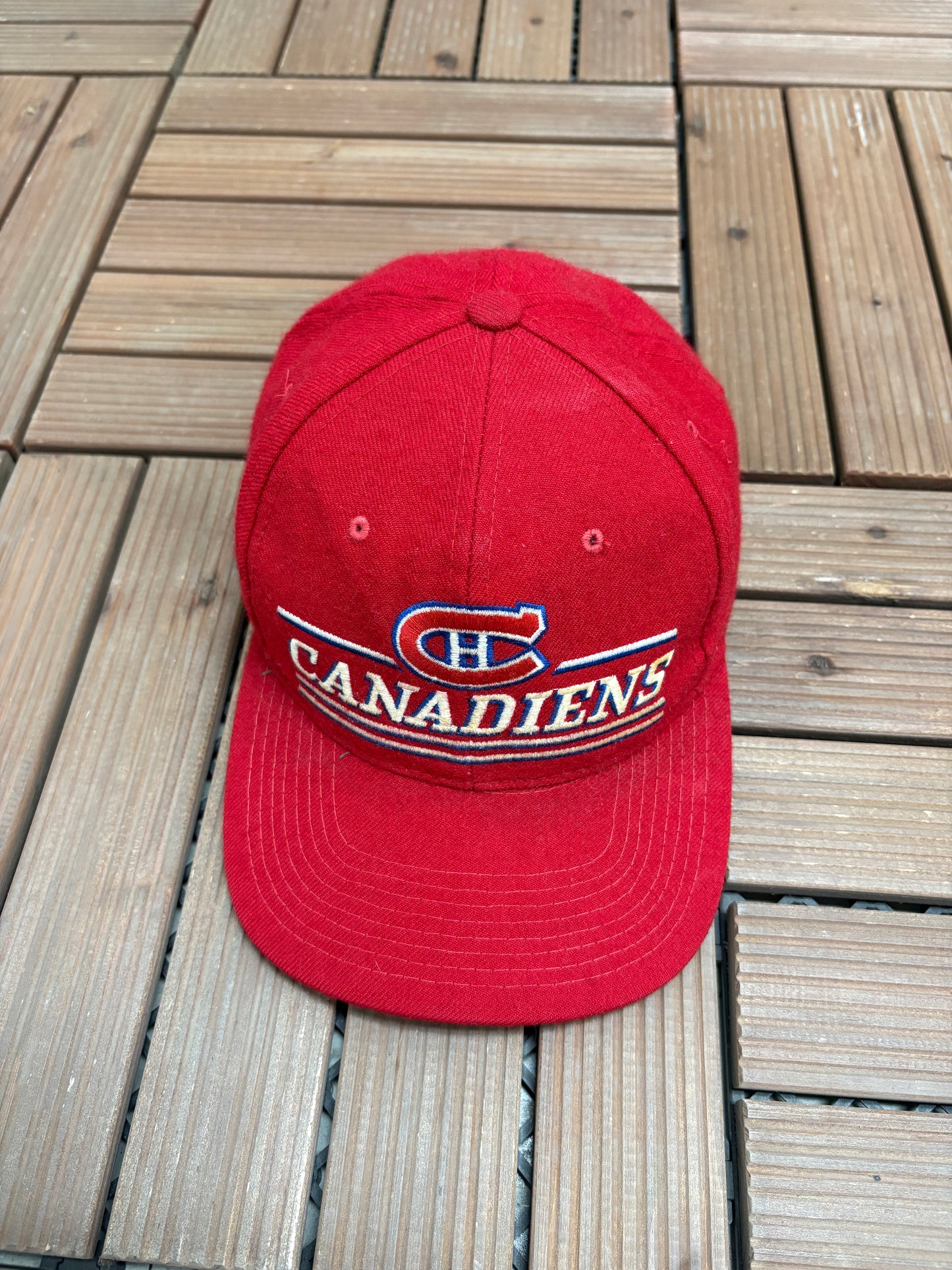 Montreal Canadiens Stitched Graphic Hat | Snap Back | Vintage 1990s NHL Hockey Red Cap |