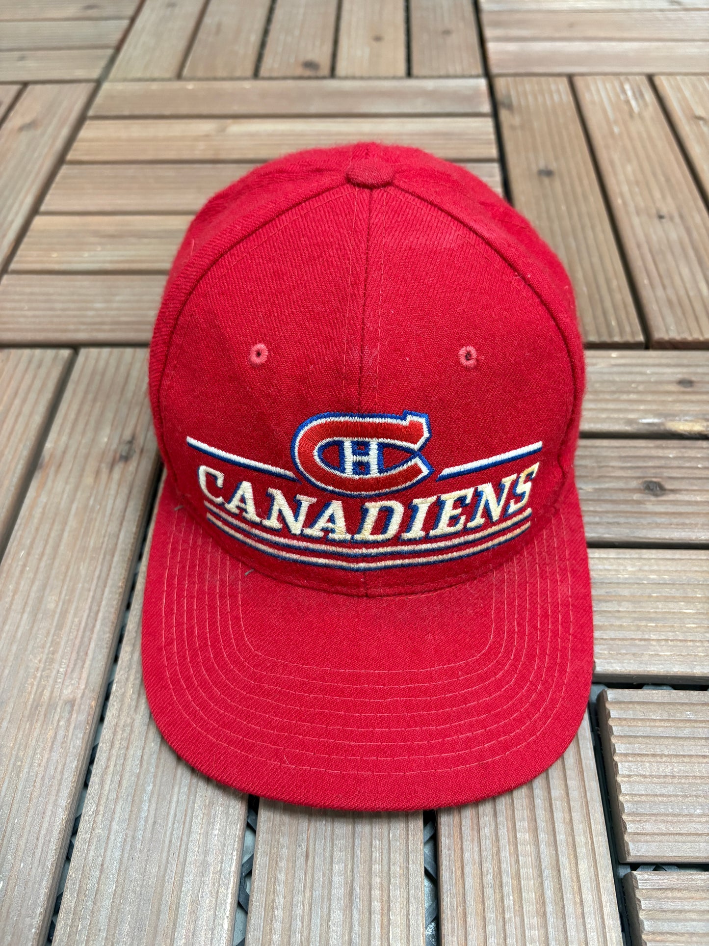 Montreal Canadiens Stitched Graphic Hat | Snap Back | Vintage 1990s NHL Hockey Red Cap |
