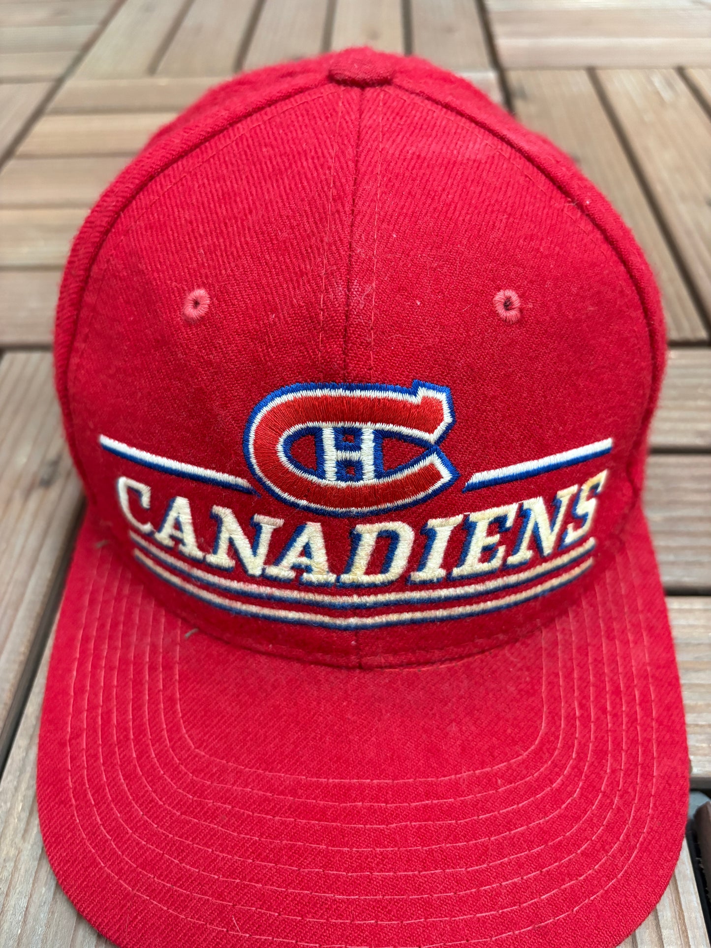 Montreal Canadiens Stitched Graphic Hat | Snap Back | Vintage 1990s NHL Hockey Red Cap |