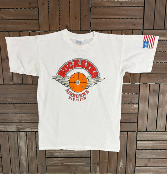 Buckeyes Airborne Division Graphic Tee | Size Large | Vintage 1990s Military White T-Shirt |