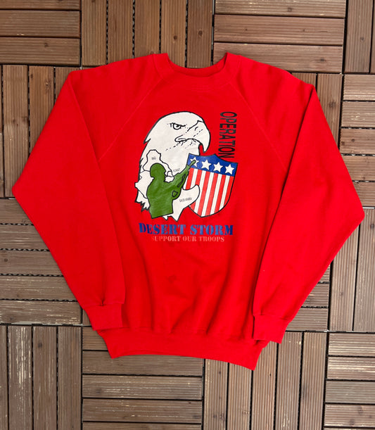 Operation Desert Storm Graphic Crewneck | Size X-Large | Vintage 1990s Military Red Sweater | Made in USA |