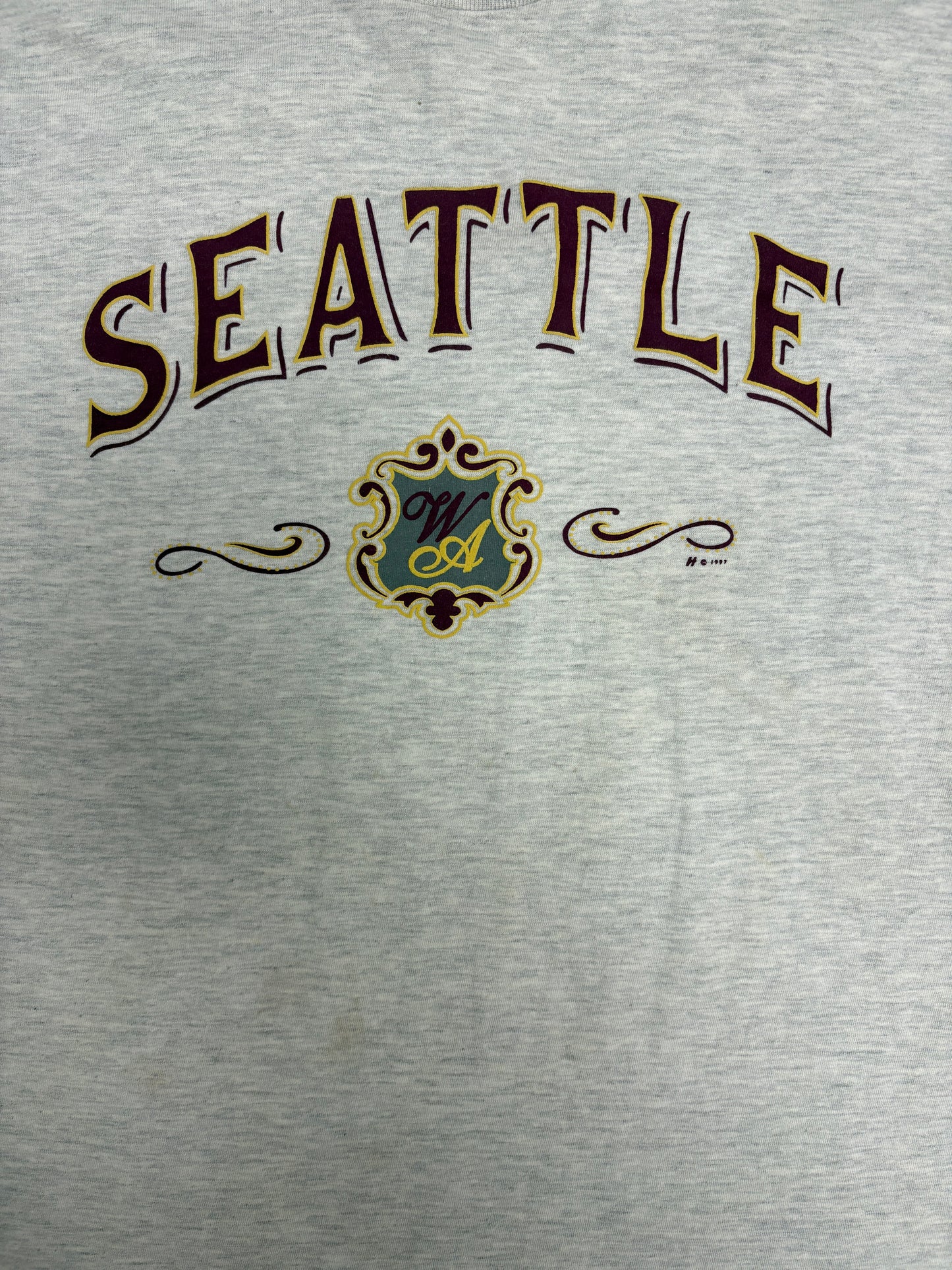 Seattle, Washington Graphic Tee | Size Large | Vintage 1990s Tourist Promotional Grey T-Shirt |
