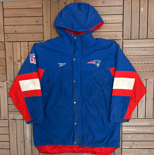 New England Patriots Puffer Jacket | Size X-Large | Vintage 1990s NFL Football Blue Reebok Jacket |