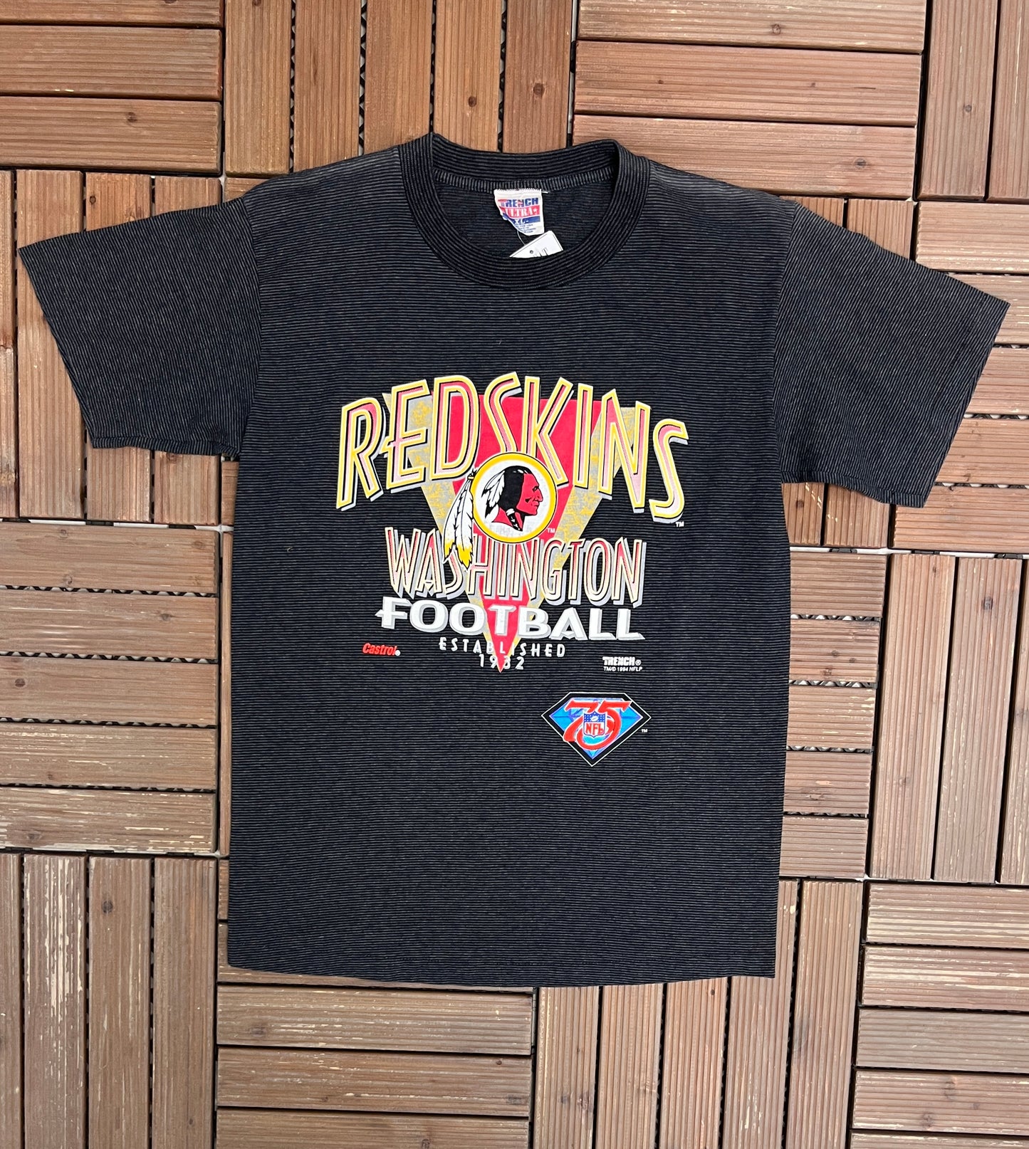 Washington Redskins Football Graphic Tee | Size X-Large | Vintage 1990s Single Stitch NFL Football Dark Grey T-Shirt |