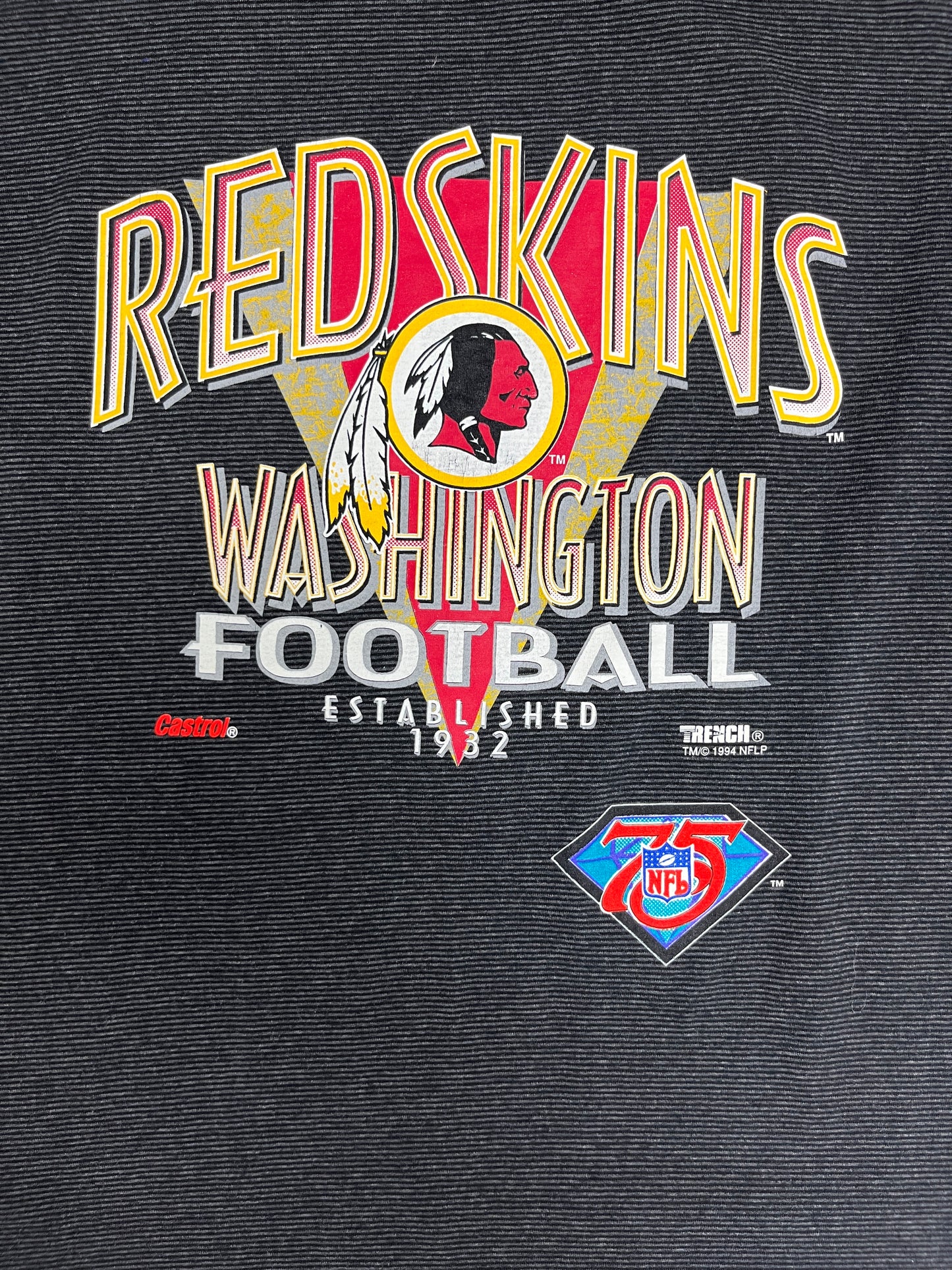 Washington Redskins Football Graphic Tee | Size X-Large | Vintage 1990s Single Stitch NFL Football Dark Grey T-Shirt |