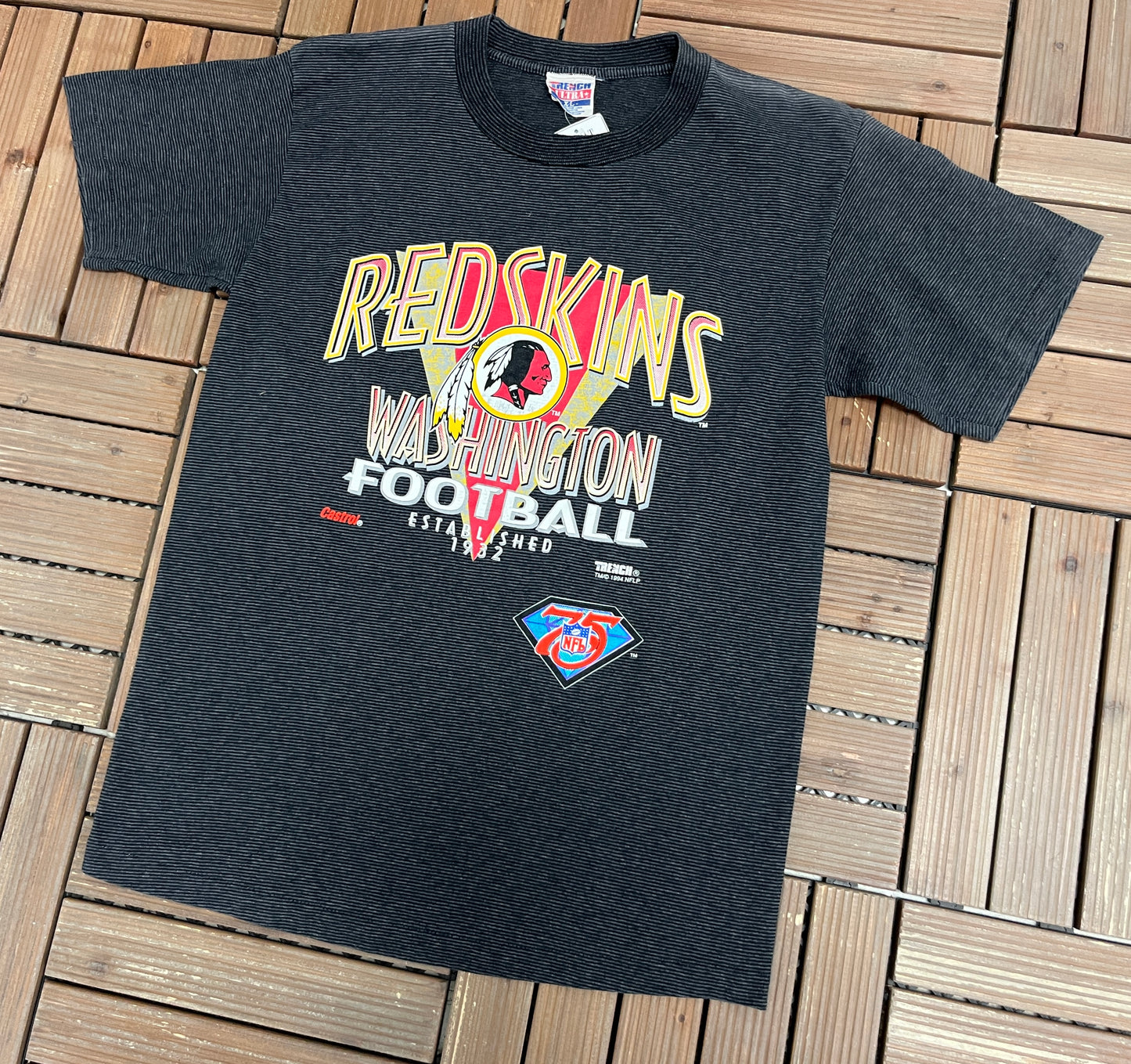 Washington Redskins Football Graphic Tee | Size X-Large | Vintage 1990s Single Stitch NFL Football Dark Grey T-Shirt |