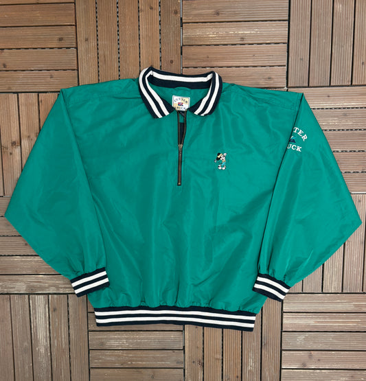 Mickey Mouse Golfing Embroidered Graphic Windbreaker | Size XX-Large | Vintage 1990s Promotional Green Jacket |