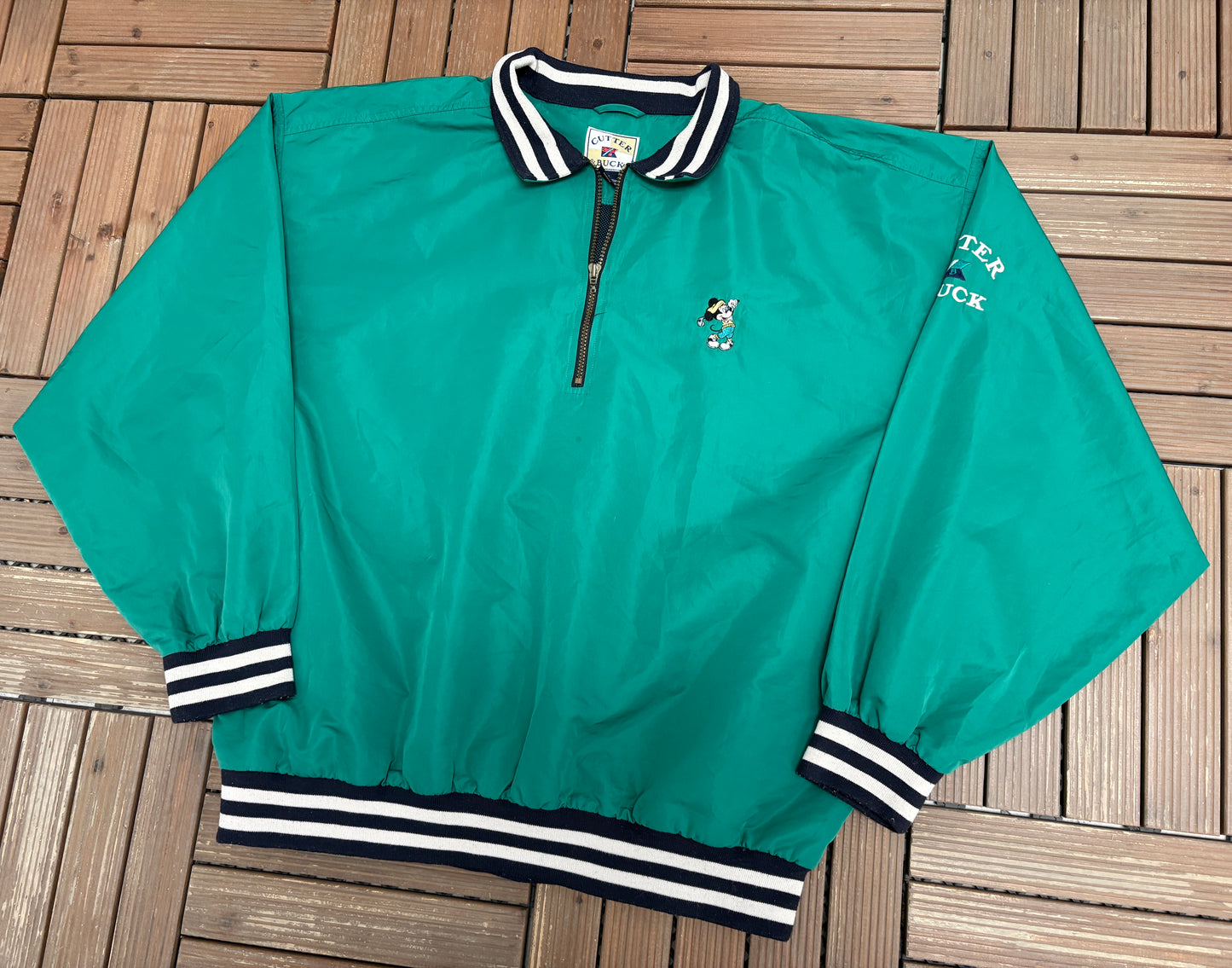 Mickey Mouse Golfing Embroidered Graphic Windbreaker | Size XX-Large | Vintage 1990s Promotional Green Jacket |