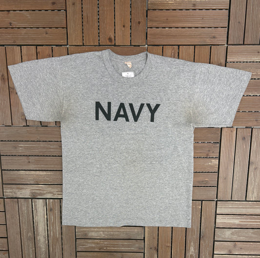 United States Navy Graphic Tee | Size Large | Vintage 1990s Military Grey T-Shirt |