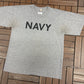 United States Navy Graphic Tee | Size Large | Vintage 1990s Military Grey T-Shirt |