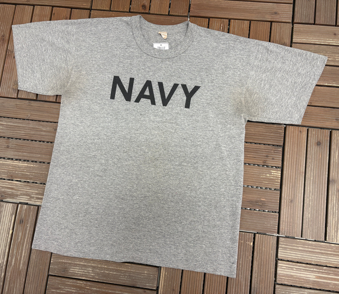United States Navy Graphic Tee | Size Large | Vintage 1990s Military Grey T-Shirt |