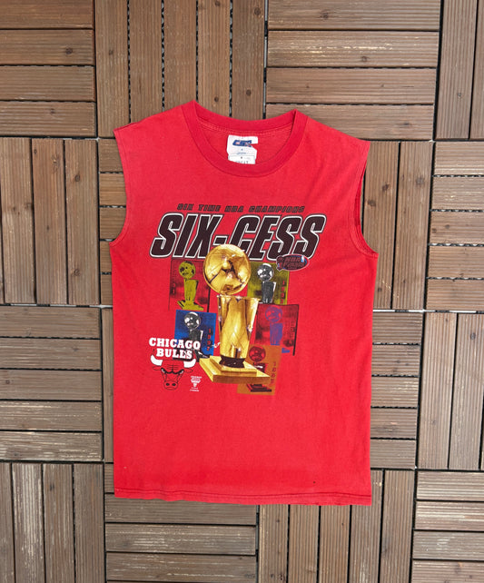 Chicago Bulls NBA Champions Six-Cess Graphic Tee | Size Medium | Vintage 1990s Basketball Tank Top |