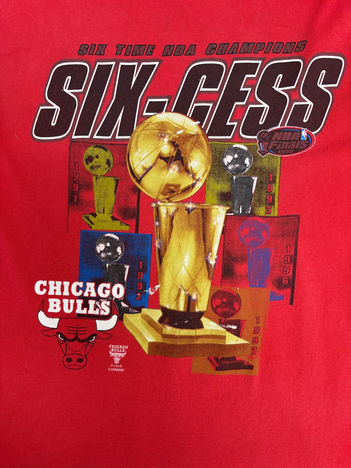 Chicago Bulls NBA Champions Six-Cess Graphic Tee | Size Medium | Vintage 1990s Basketball Tank Top |