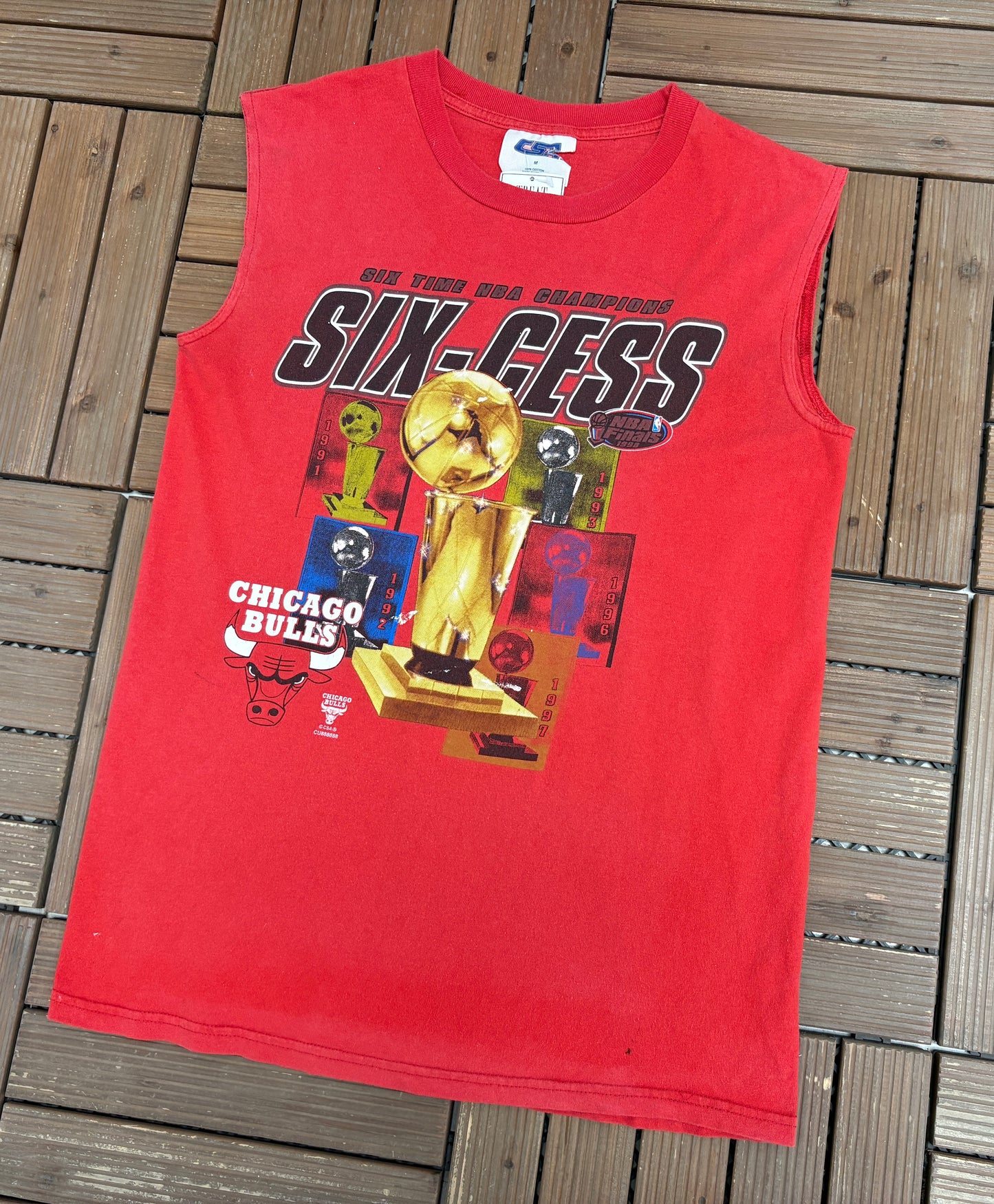 Chicago Bulls NBA Champions Six-Cess Graphic Tee | Size Medium | Vintage 1990s Basketball Tank Top |