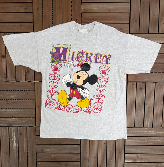 Mickey Mouse Music Graphic Tee | Size X-Large | Vintage 1990s Disney Cartoon Grey T-Shirt |