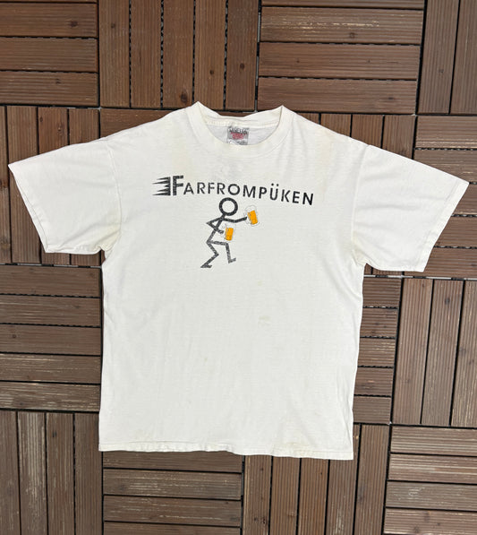 Farfrompüken Funny Alcohol Graphic Tee | Size Large | Vintage 1990s Single Stitch White T-Shirt |