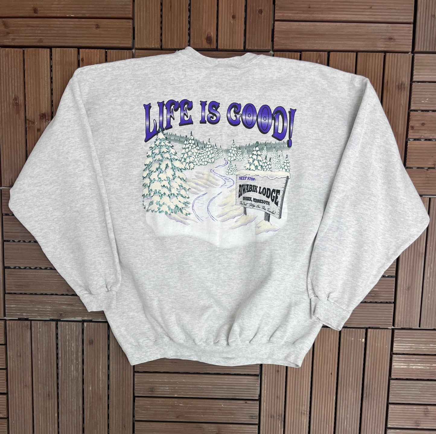 Minnesota Doin' The Trails Snow Mobile Graphic Crewneck | Size X-Large | Vintage 1990s Scenic Grey Sweater |