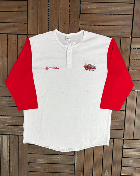 Major League Baseball on CBS Embroidered Graphic Tee | Size X-Large | Vintage 1990s Promotional Sports White T-Shirt |