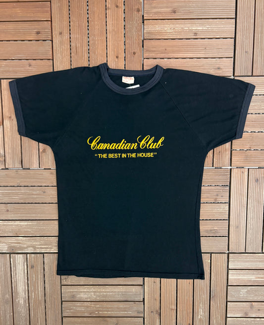 Canadian Club Whisky The Best In The House Graphic Tee | Size X-Large | Vintage 1990s Promotional Black T-Shirt |
