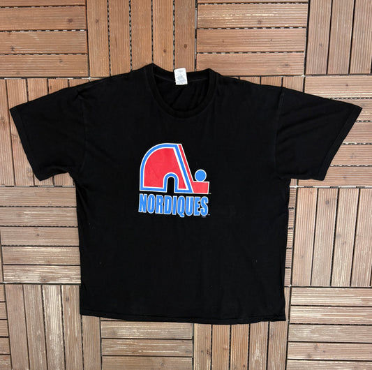 Quebec Nordiques Graphic Tee | Size XX-Large | Vintage 2000s NHL Hockey Black T-Shirt |