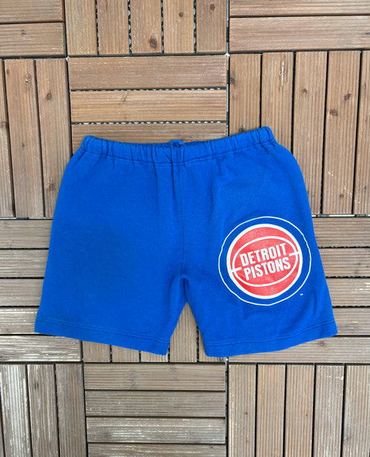 Detroit Pistons Graphic Shorts | Size Medium | Vintage 1990s NBA Basketball Blue Sweat Shorts |