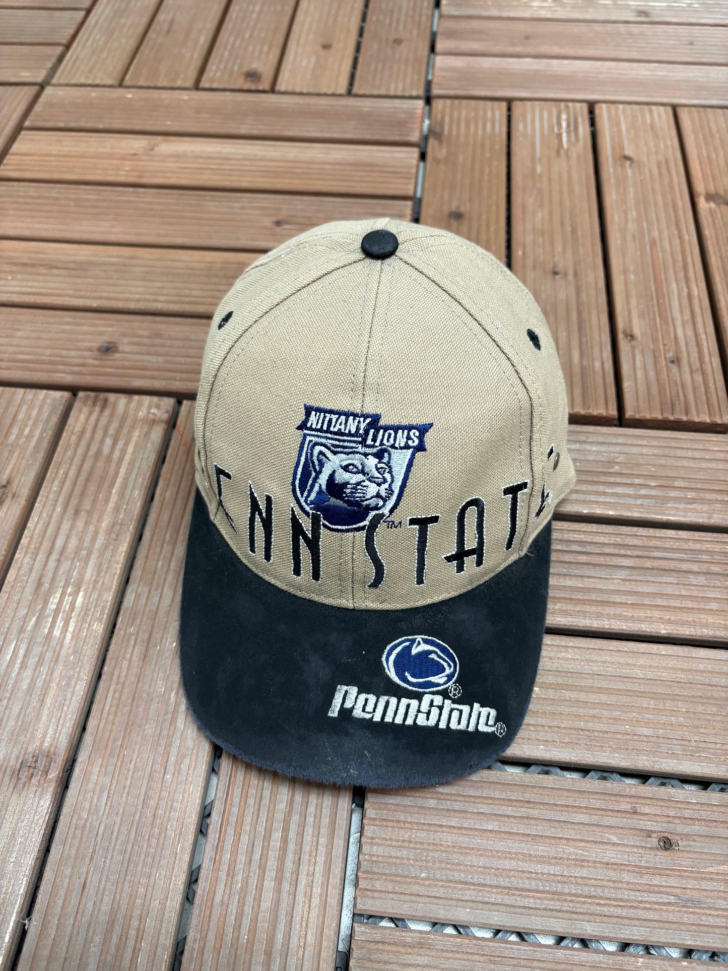 Penn State Nittany Lions Graphic Hat | Strap Back | Vintage 2000s College Sports Beige Cap |