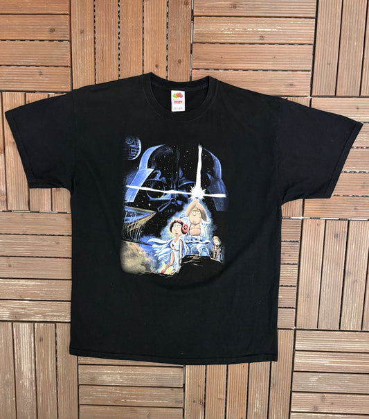 Family Guy Star Wars Graphic Tee | Size X-Large | Vintage 2000s Promotional Black T-Shirt |