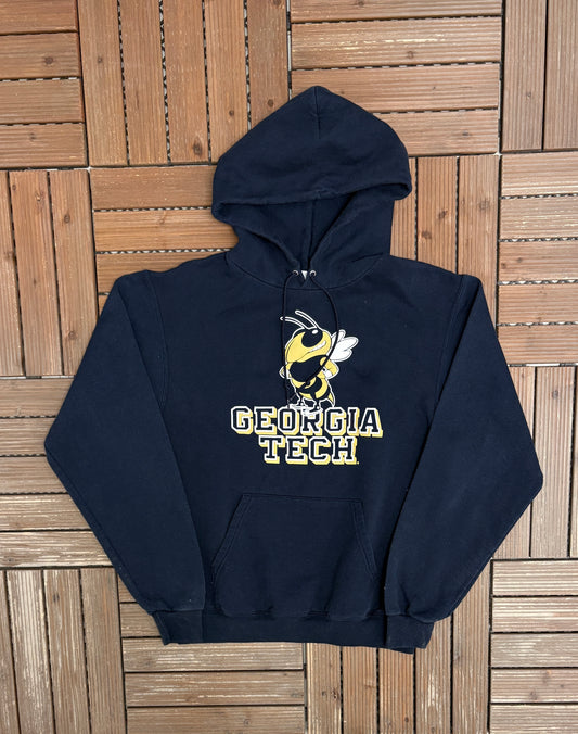 Georgia Tech Yellow Jackets Graphic Hoodie | Size Small | Vintage 2000s College Blue Sweatshirt |