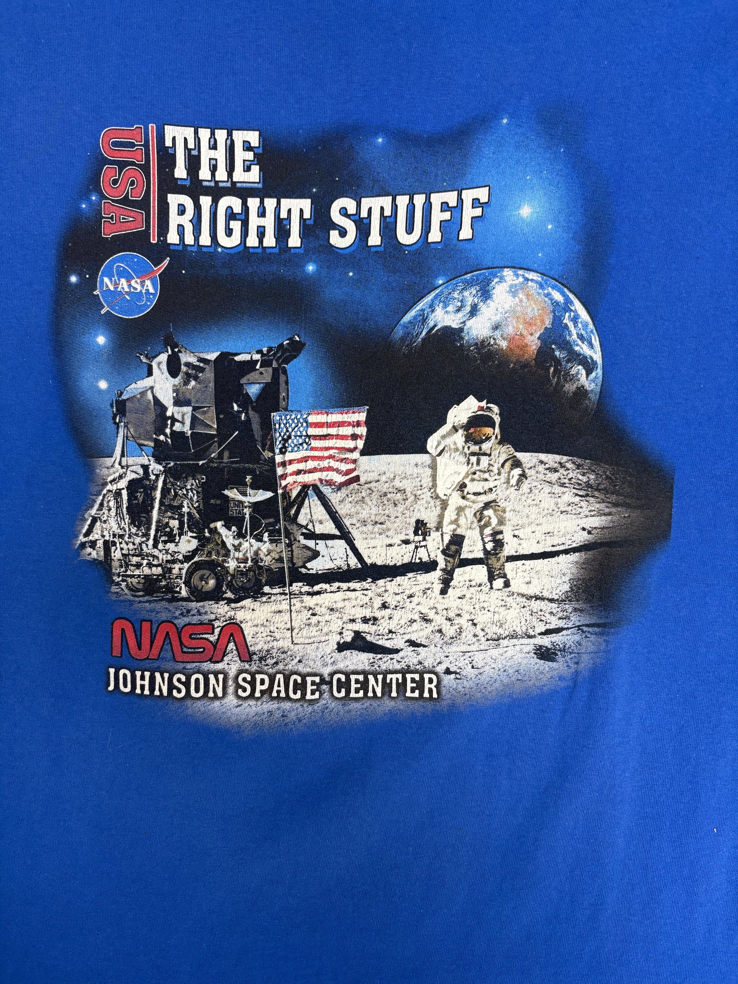 NASA Johnson Space Center Graphic Tee | Size Large | Vintage 2000s Promotional Blue T-Shirt |