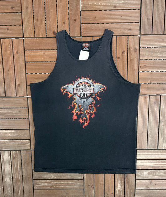 Harley Davidson Clearwater, Florida Graphic Tee | Size X-Large | Vintage 2000s Biker Motorcycle Black Tank Top |
