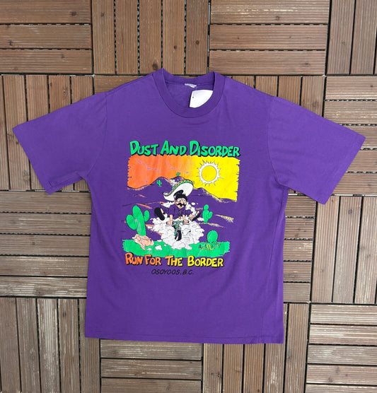 Run For The Border Osoyoos, British Columbia Graphic Tee | Size Large | Vintage 1990s Tourist Purple T-Shirt |