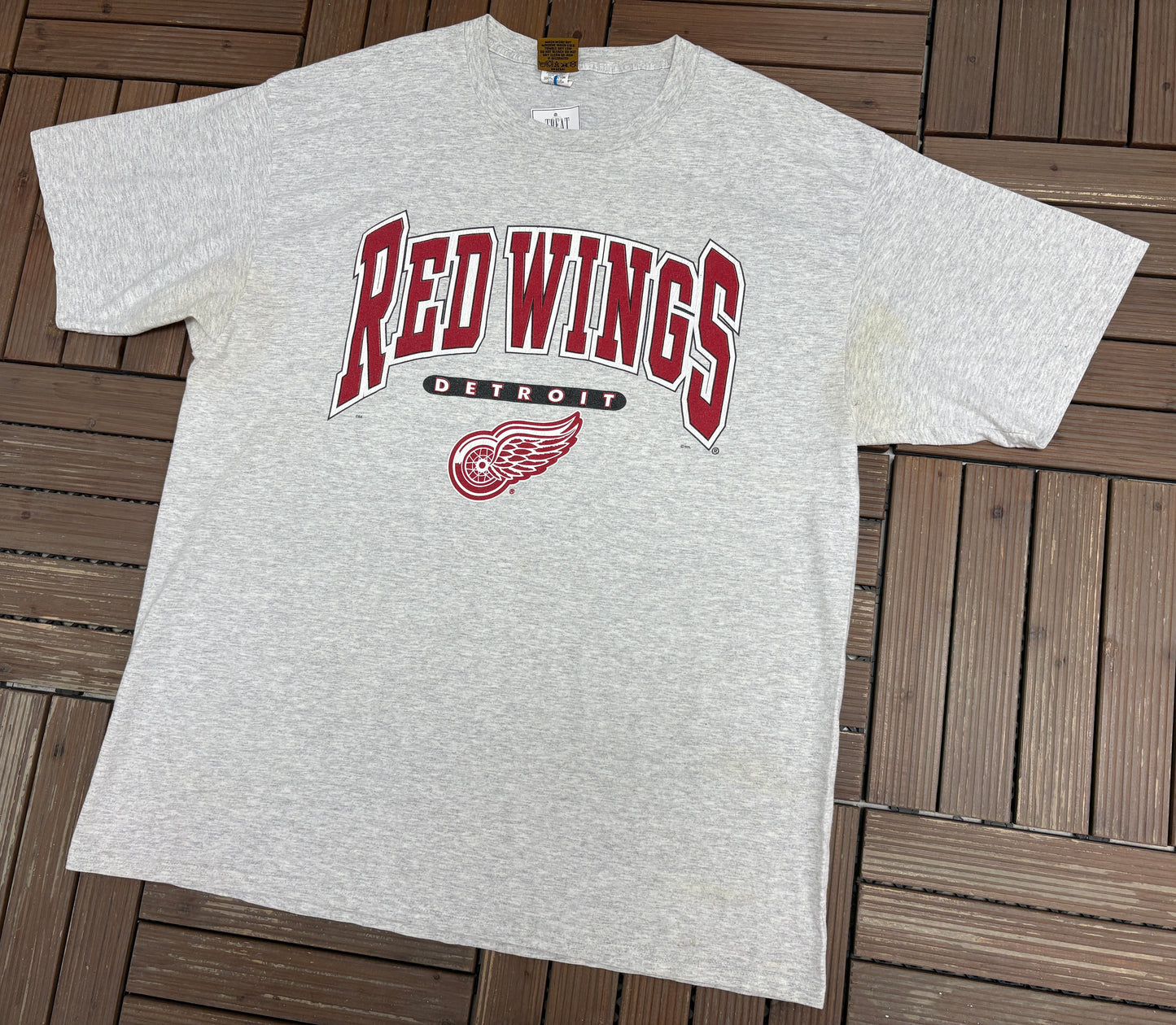 Detroit Red Wings Graphic Tee | Size XX-Large | Vintage 1990s NHL Hockey Grey T-Shirt |