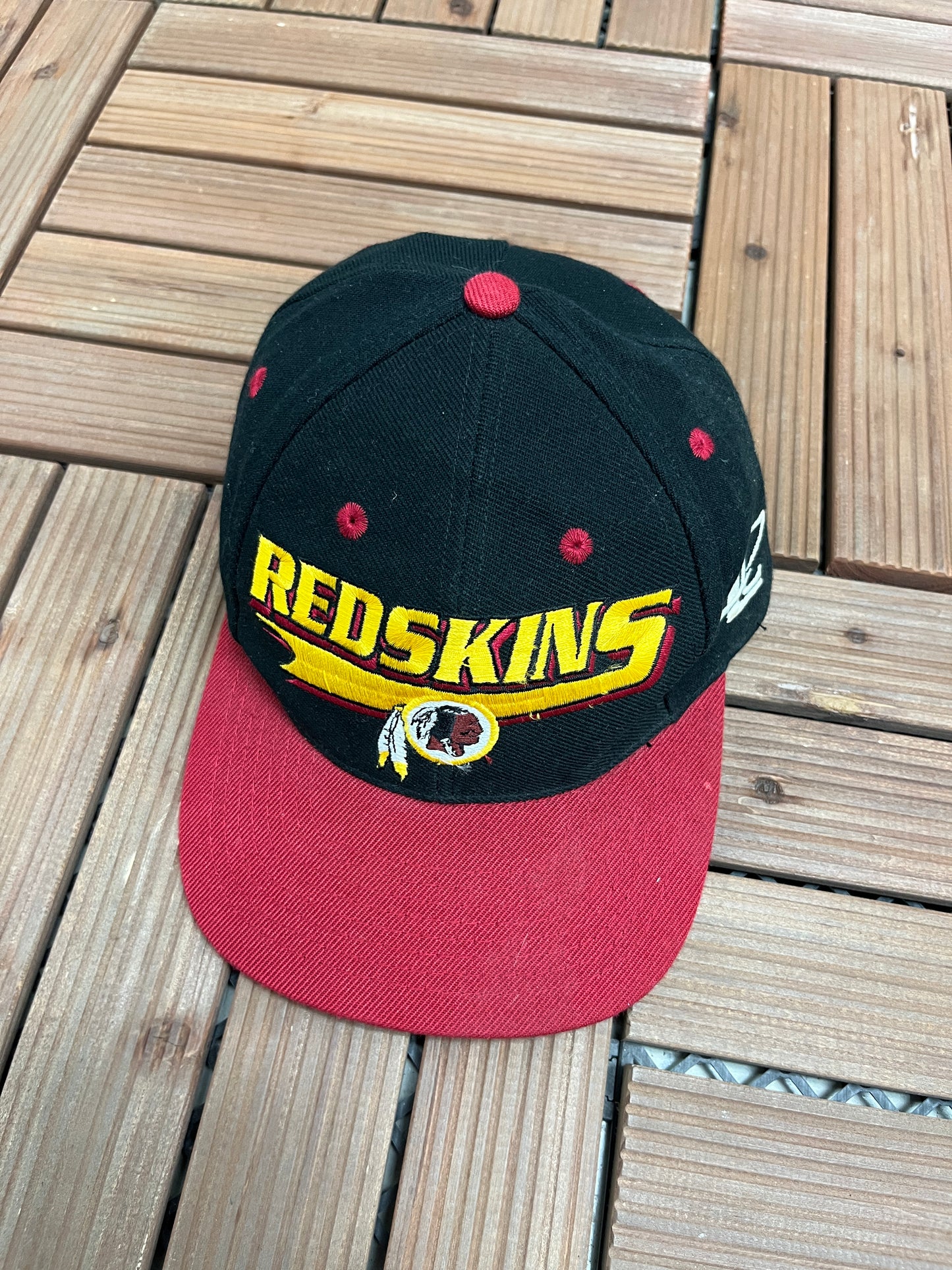 Washington Redskins Embroidered Graphic Hat | Snap Back | Vintage 1990s NFL Football Logo Athletic Black Cap |