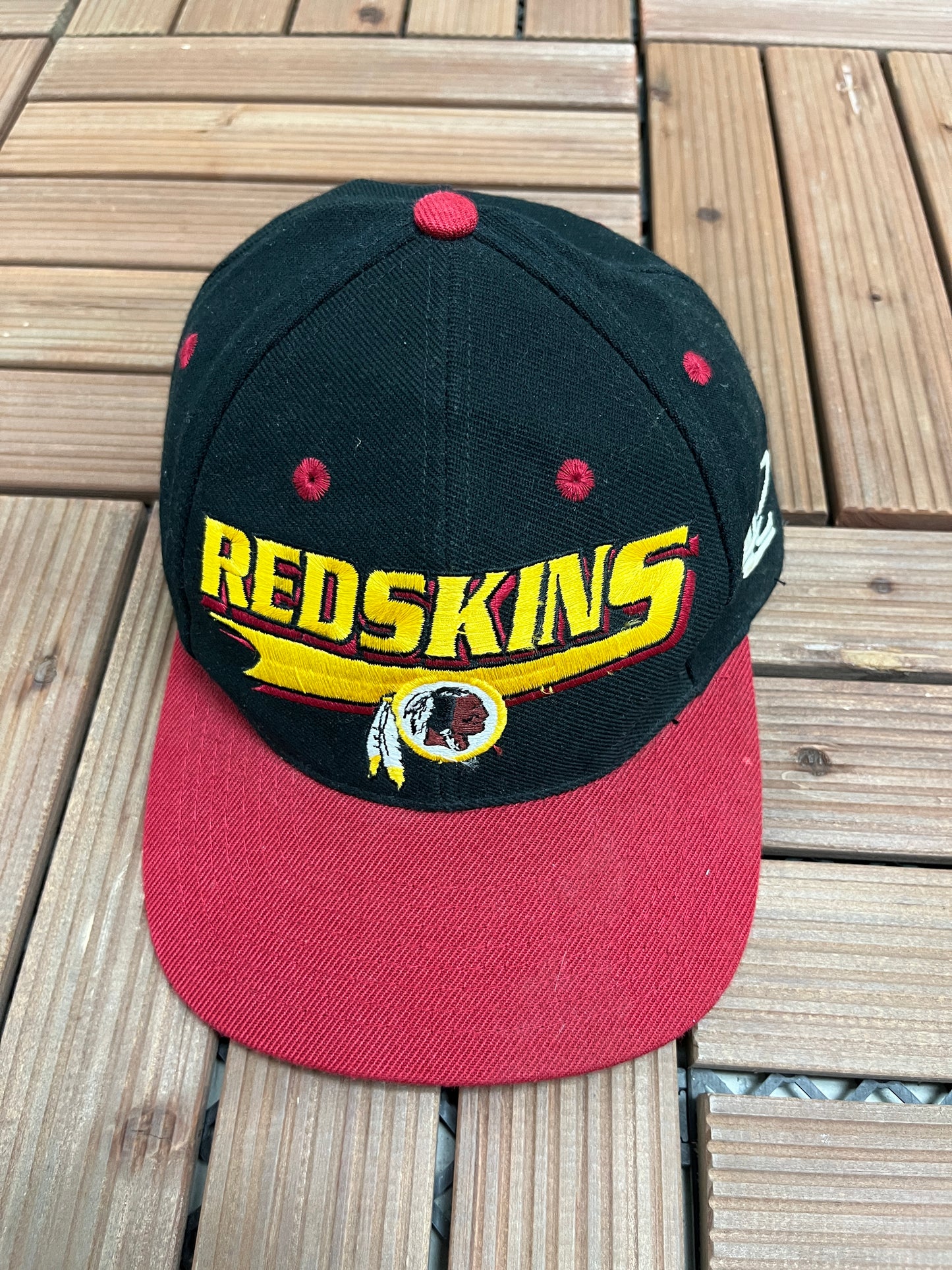 Washington Redskins Embroidered Graphic Hat | Snap Back | Vintage 1990s NFL Football Logo Athletic Black Cap |