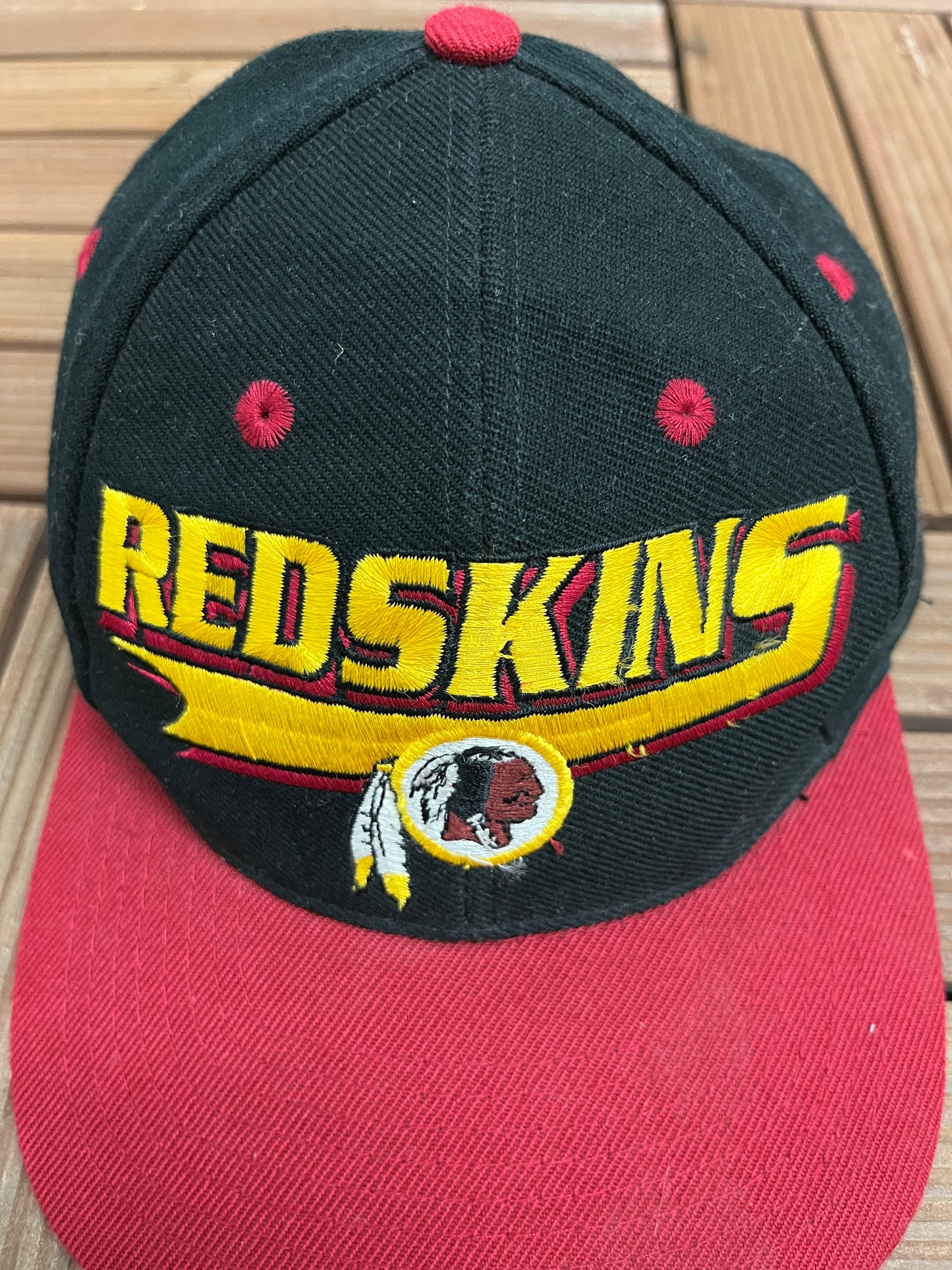 Washington Redskins Embroidered Graphic Hat | Snap Back | Vintage 1990s NFL Football Logo Athletic Black Cap |