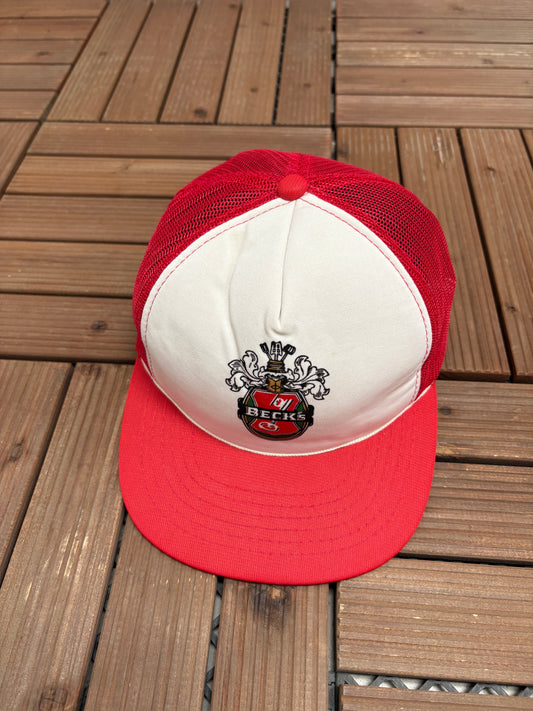 Beck's Brewery Graphic Hat | Snap Back | Vintage 1990s Alcohol Promotional Trucker Cap |