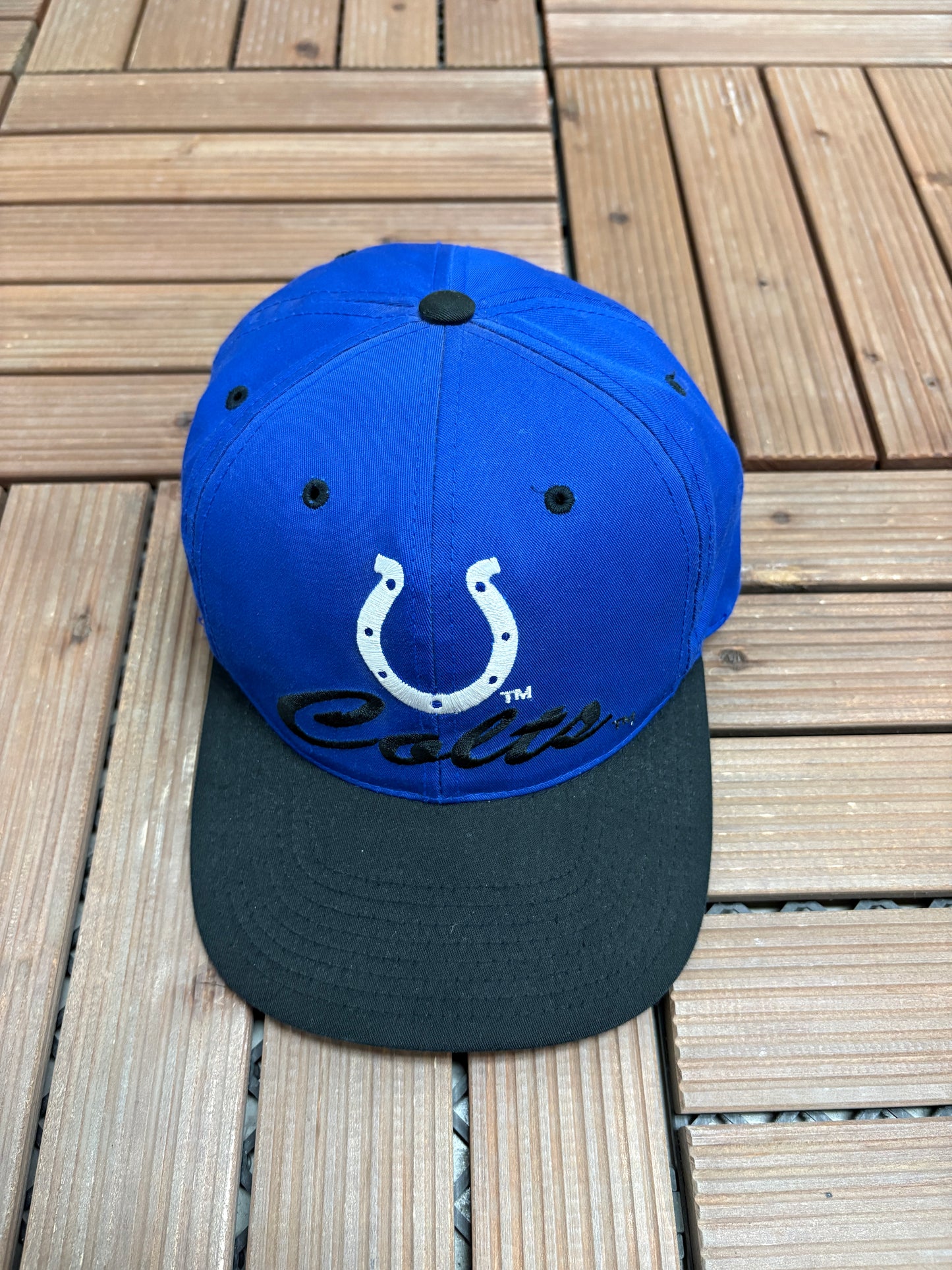 Indianapolis Colts Embroidered Graphic Hat | Snap Back | Vintage 1990s NFL Football Blue Hat |