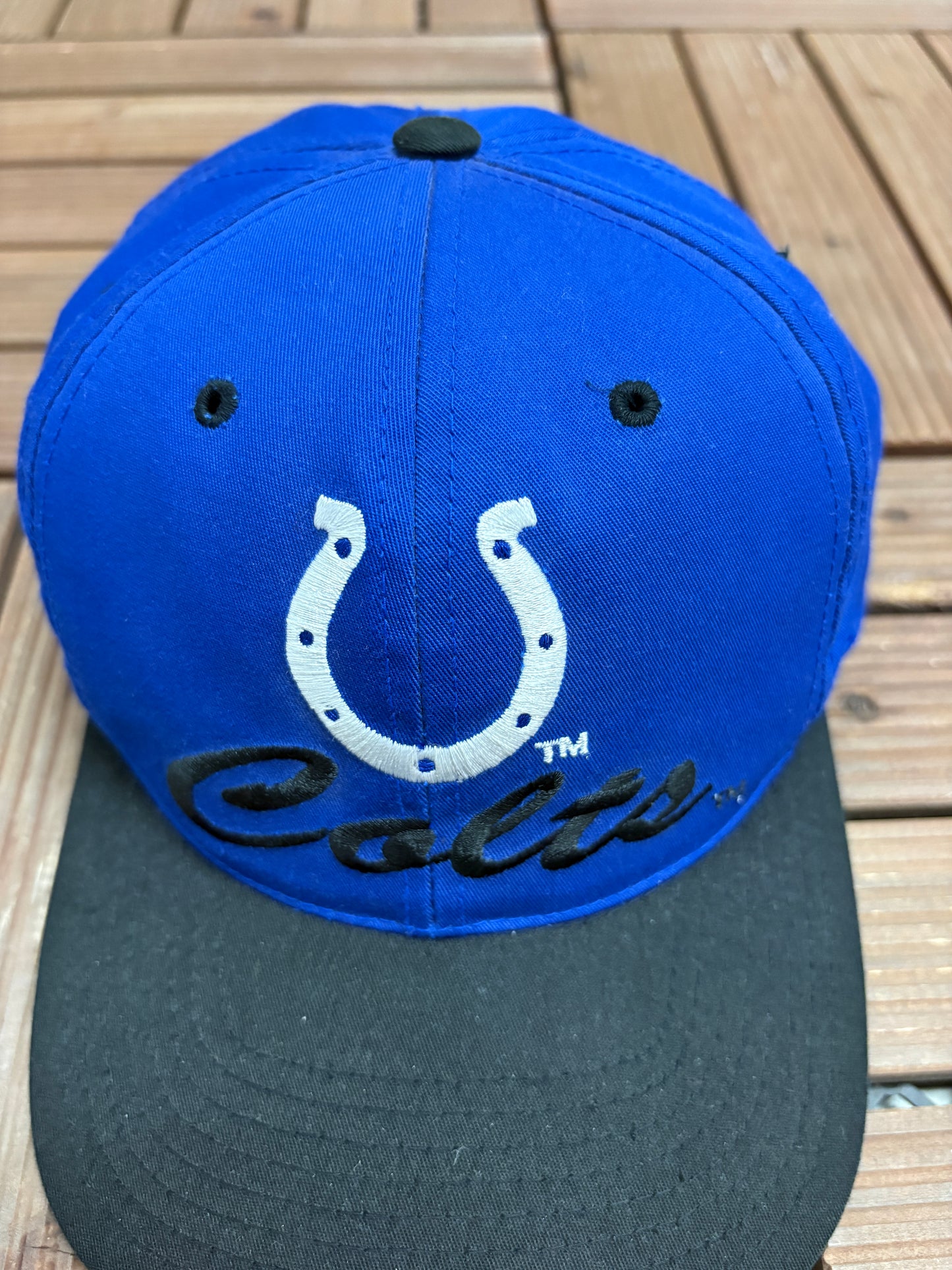 Indianapolis Colts Embroidered Graphic Hat | Snap Back | Vintage 1990s NFL Football Blue Hat |