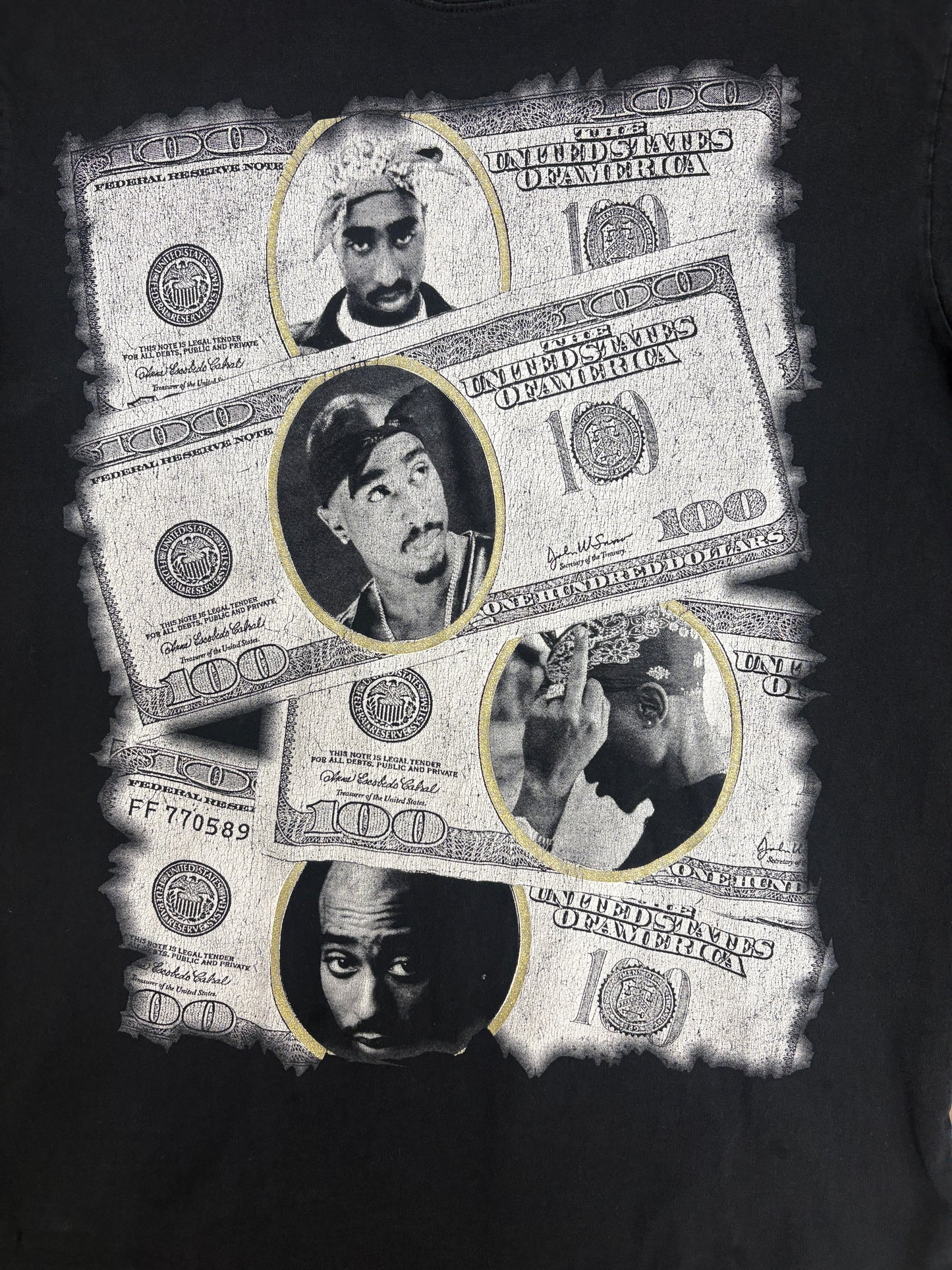 2Pac Money Graphic Tee | Size X-Large | Vintage 2000s Rap Music Black T-Shirt |