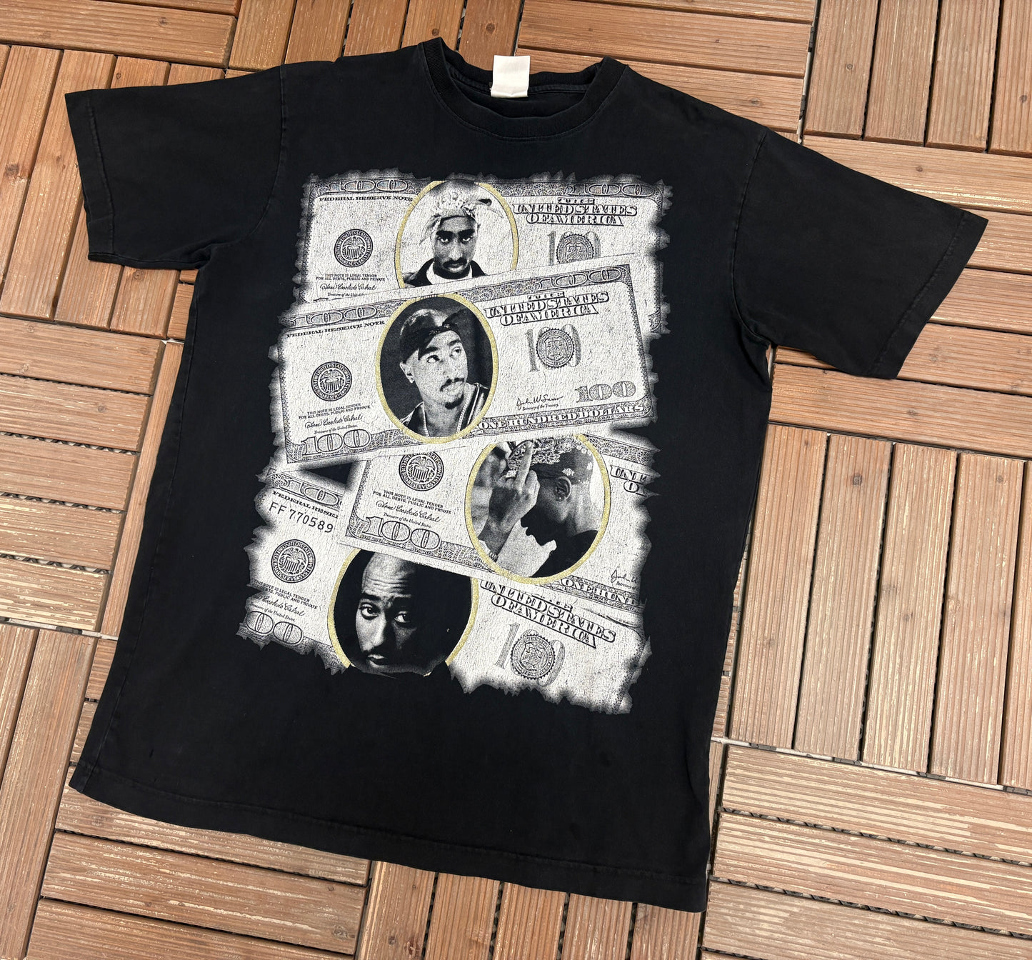 2Pac Money Graphic Tee | Size X-Large | Vintage 2000s Rap Music Black T-Shirt |