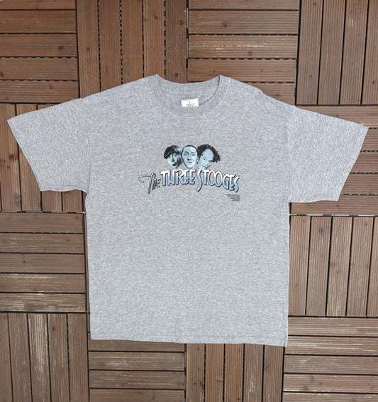 The Three Stooges Graphic Tee | Size XX-Large | Vintage 2000s Promotional Grey T-Shirt |