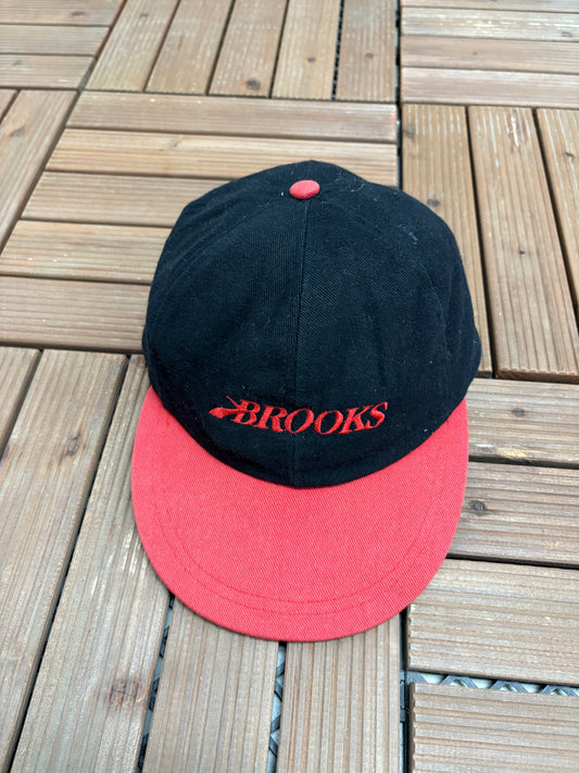 Brooks Embroidered Graphic Hat | Leather Tuck Strap | Vintage 2000s Branded Black Cap |