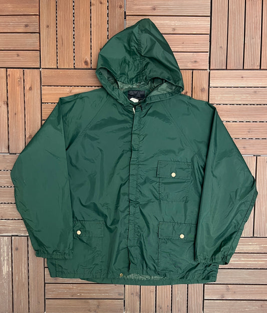 Forest Green Blank Windbreaker | Size Large | Vintage 1990s Blank Green Jacket |