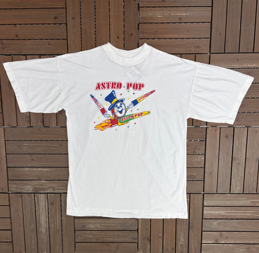 Astro Pop Lollipops Graphic Tee | One Size Fits All | Vintage 1990s Candy White Promotional T-Shirt |