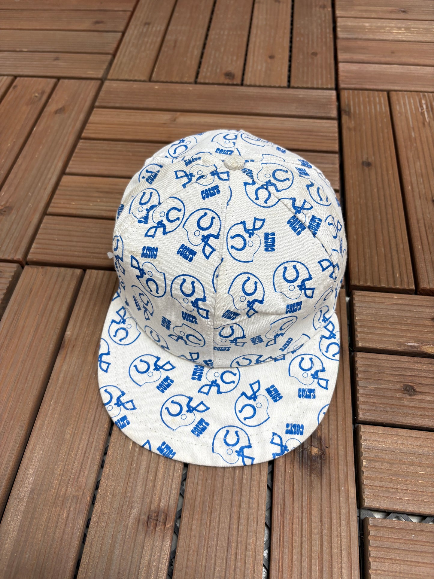 Indianapolis Colts Helmet All Over Print Graphic Hat | Snap Back | Vintage 1990s NFL Football White Hat |