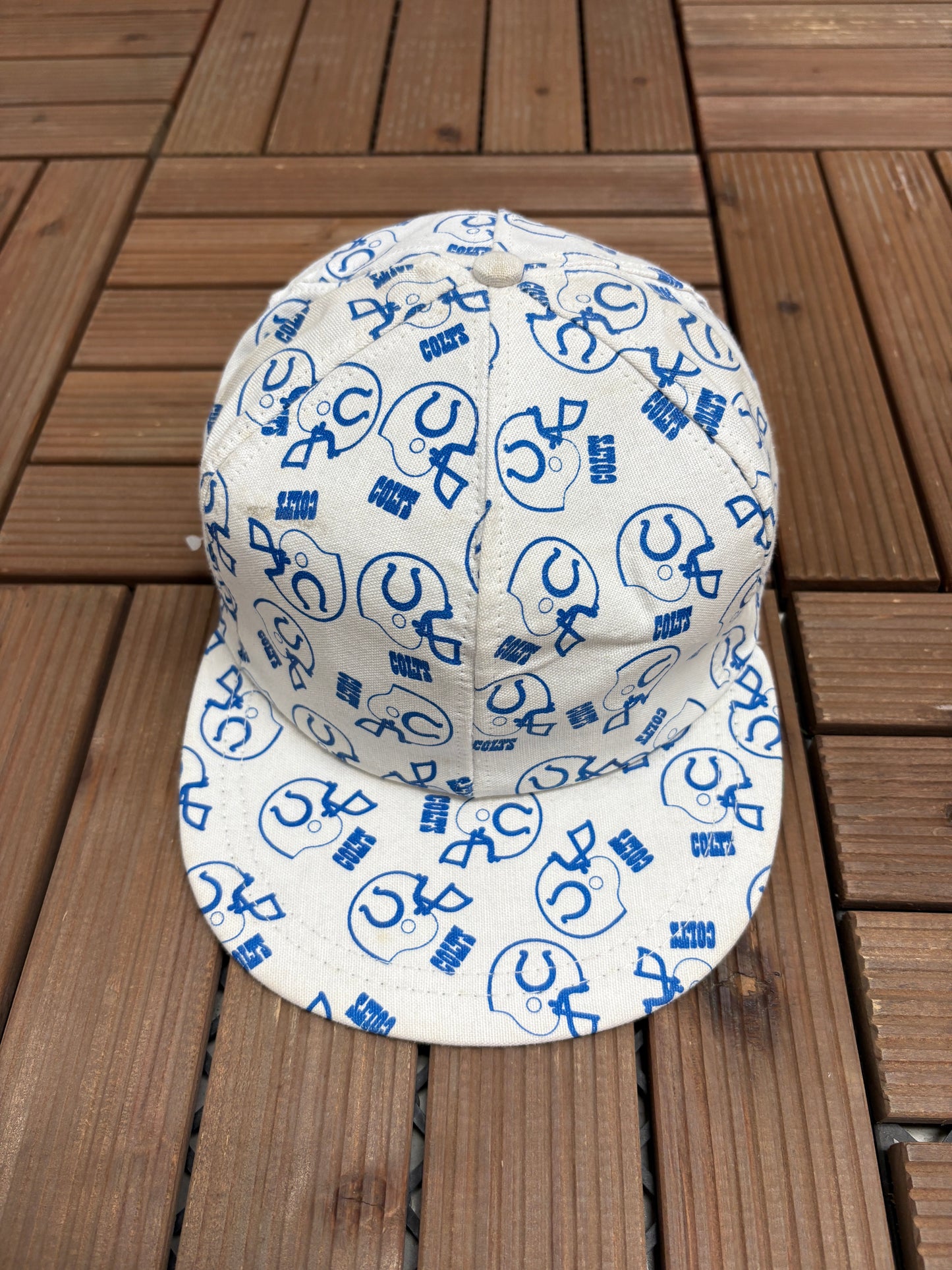 Indianapolis Colts Helmet All Over Print Graphic Hat | Snap Back | Vintage 1990s NFL Football White Hat |