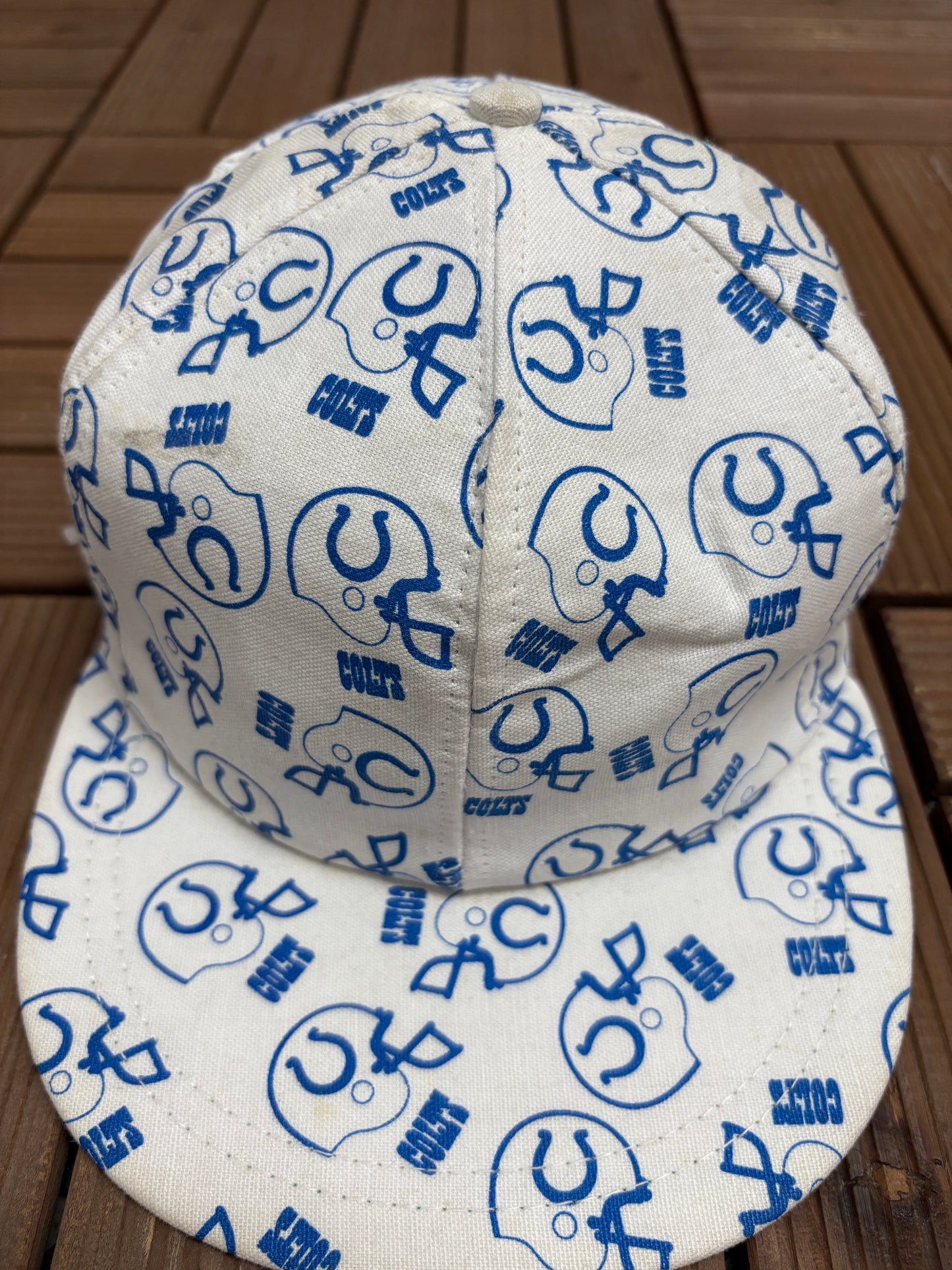 Indianapolis Colts Helmet All Over Print Graphic Hat | Snap Back | Vintage 1990s NFL Football White Hat |